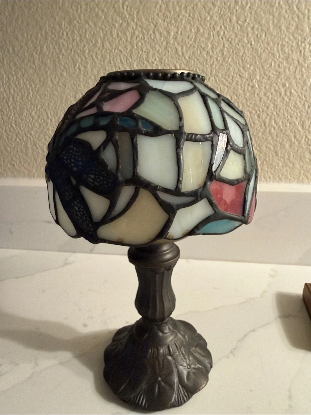 Vintage Stained Glass Dragonfly Candle Holder